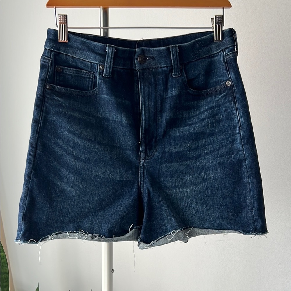 AE Next Level Stretch Jean Shorts High-Waisted dark wash indigo 12